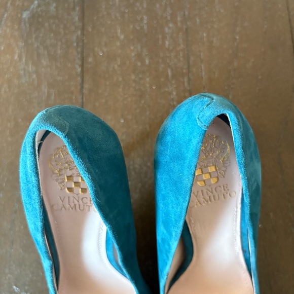 Vince Camuto Cynthea Turquoise Teal Suede Leather Heels Pumps Size 9 - Picture 5 of 12